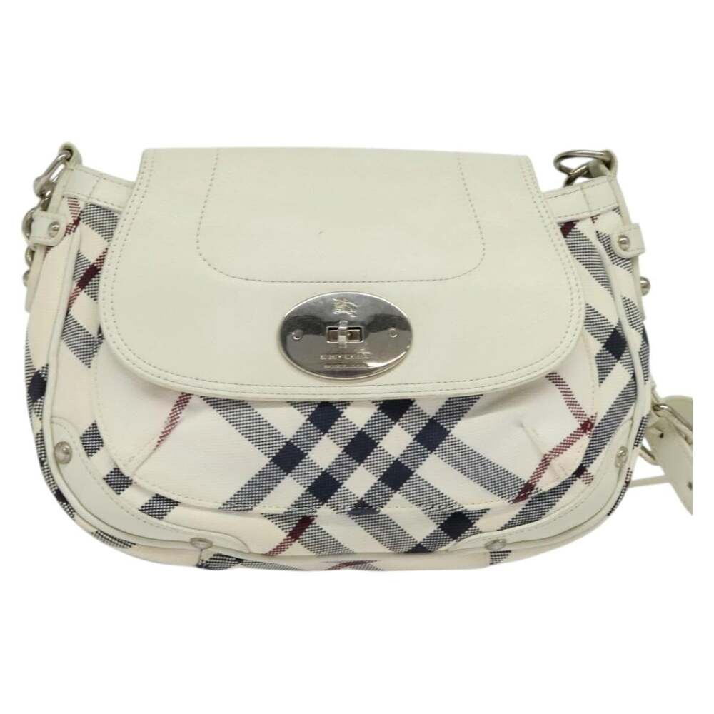 Burberry Nova Check Canvas Leather Blue Label Shoulder Bag White